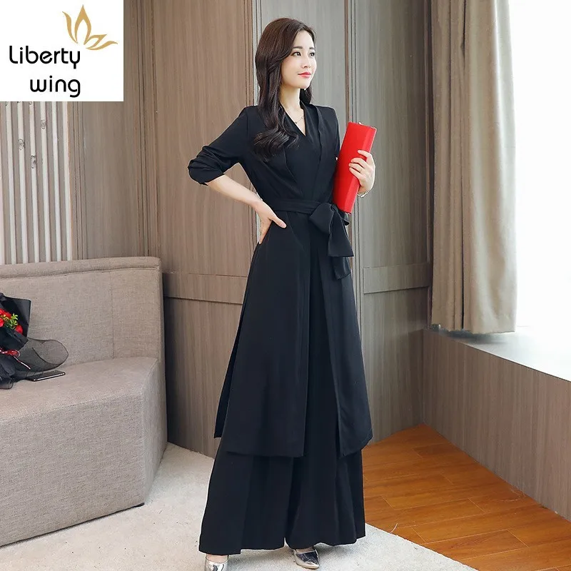 Элегантный женский комбинезон с поясом и широкими штанинами офисный вечерний