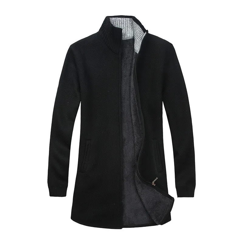 

Winter Brand New Mens Stand Collar Medium Length Knitting Sweaters Long Sleeve Fleece Liner Male Thick Warm Slim Coats Plus Size