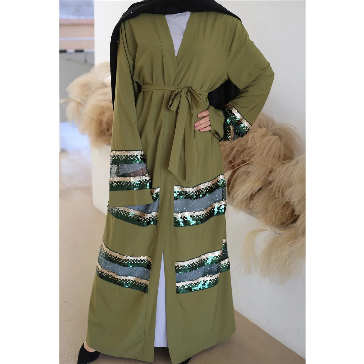 

2021 New Muslim Abaya Fashion Sequin Stitching Dubai Turkish Cardigan Robe Abaya Kimono Muslim Hot Selling Women's Clothing