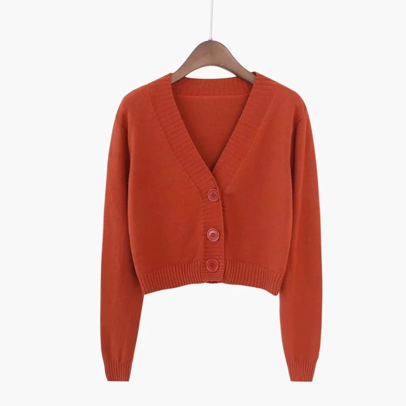 

Knitted Crop Cardigan Women Korean Short Sweater Long sleeve V neck Green Blue