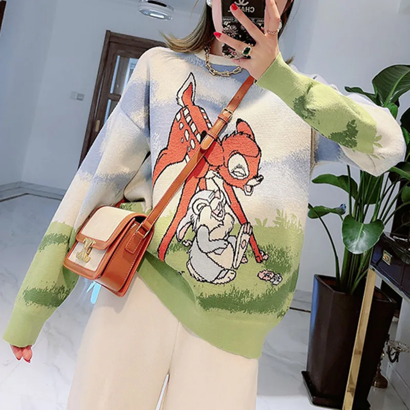 Женский свитер оверсайз с вышивкой длинный вязаный контрастных цветов