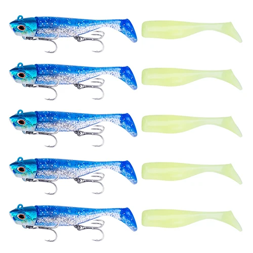 5pcs blue Goture 5 шт./лот черная приманка для рыбной ловли гольян воблеры искусственные приманки свинцовая Мормышка с силиконовым мягким корпусом 94 мм/18 г 104 см/26 г - Цвет: 5pcs blue