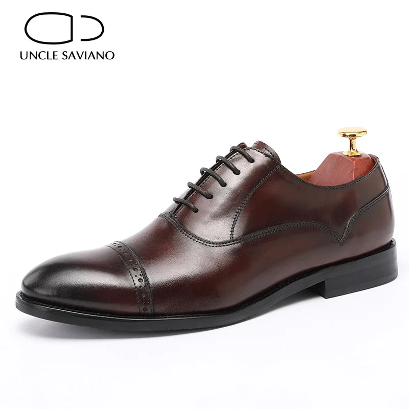 Uncle Saviano Oxford Brogue Style Men Shoes Dress Formal Man Business Shoe Handmade Designer Best Men Genuine Leather Shoes