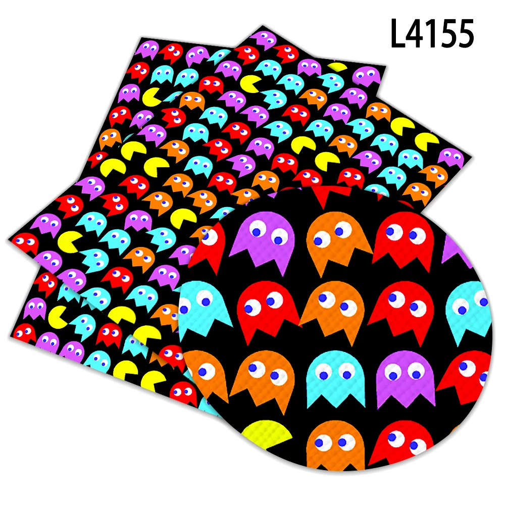 

Pac-Man Party Faux Suede PU Leather Fabric Cartoon Synthetic Leather Sheets for DIY Women Sewing Material 30 X 136cm