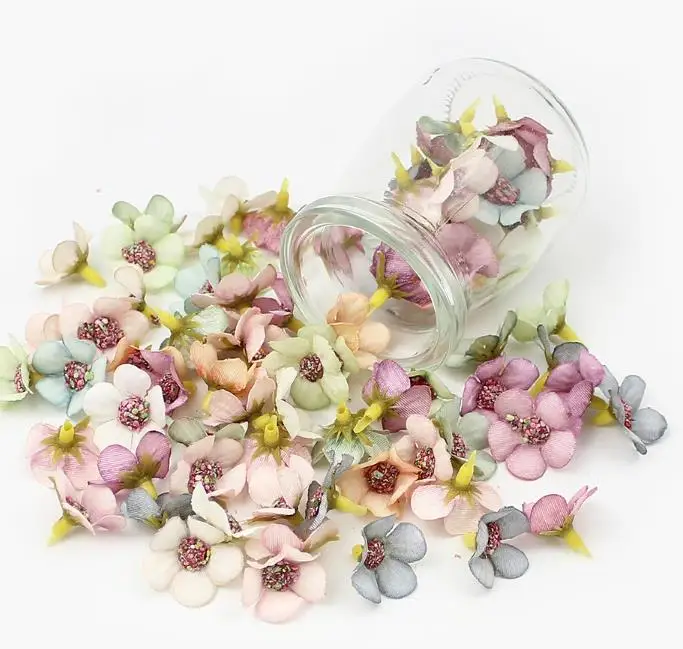 

100Pcs 2cm Multicolor Daisy Flower Heads Mini Silk Artificial Flowers for Wreath Scrapbooking Home Wedding Decoration