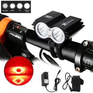 Велосипедный фонарь, черный, 2 светодиода T6, передний велосипедный фонарь + аккумулятор 6400 мА  ч + зарядное устройство