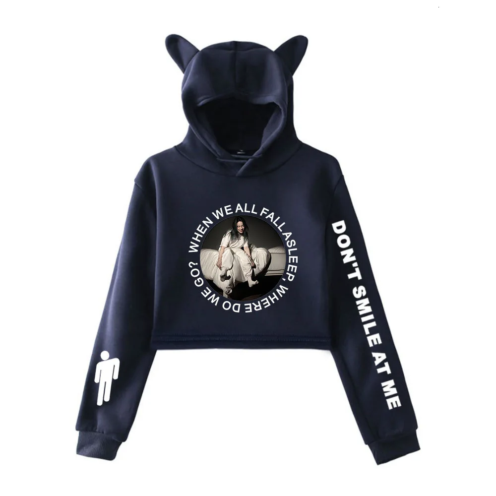 Billie Eilish Женская толстовка с капюшоном толстовки Kpop Kawaii корейский негабаритный Harajuku Хип Хоп Толстовка укороченный