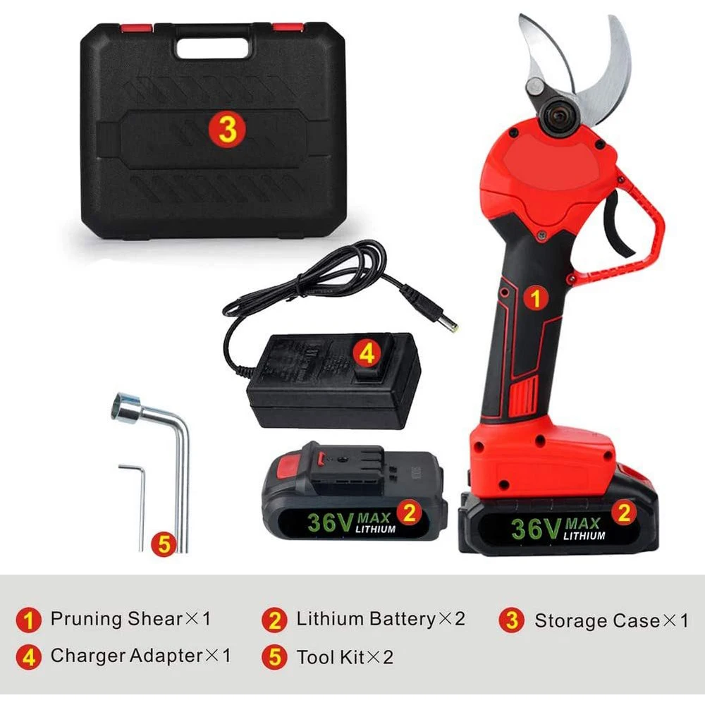

36V Cordless Pruner Pruning Shear Efficient Fruit Tree Bonsai Pruning Electric Tree Branches Cutter with 2Li-on Battery