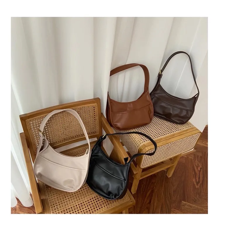 

Simple Ladies Half Moon Bag Pure Color Women Messenger Bag Niche Design Ladies Shoulder Bag Wide Shoulder Strap Ladies Handbag