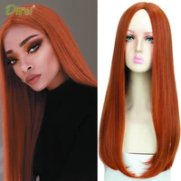 difei 22 inch synthetic orange long straight wig without bangs womens daily gathering heat resistant wig