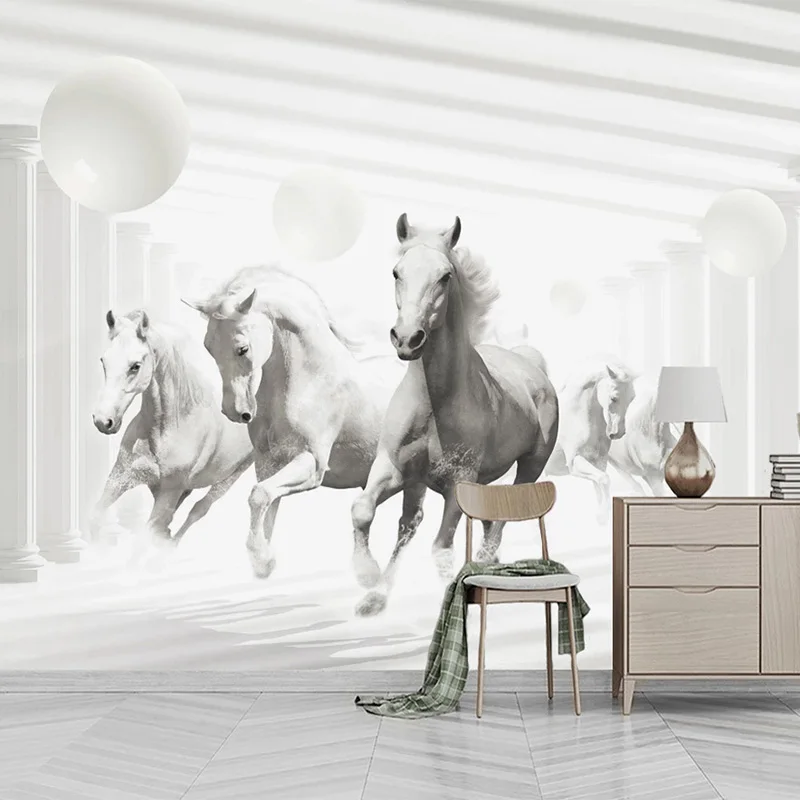 

Custom Mural Wallpaper 3D Stereo Space Expansion White Horse Fresco Living Room TV Sofa Bedroom Home Decor Wall Painting Oбои