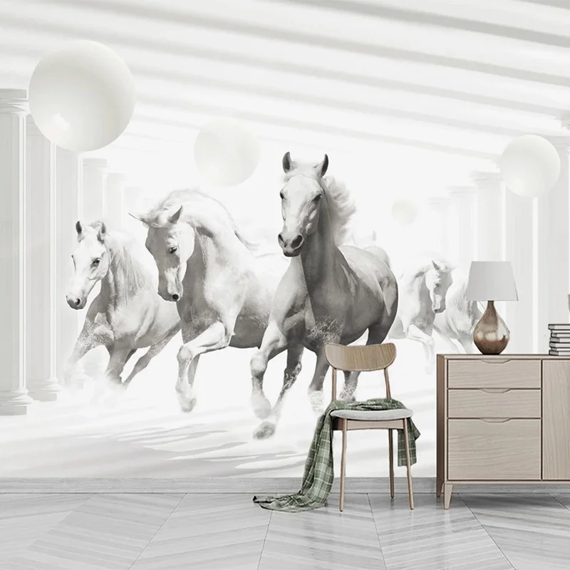 3D объемные Объемные обои с объемным пространством Белая лошадь Fresco гостиная ТВ