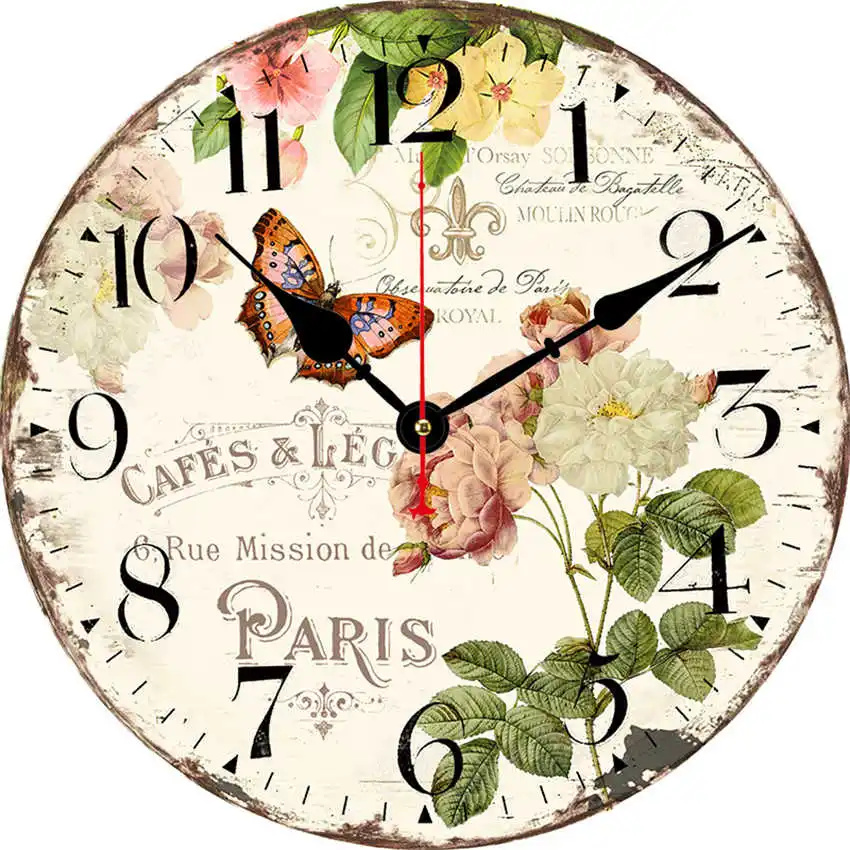 Flower Clock F Цветочные антикварные настенные часы, настенные часы в винтажном стиле, большие часы настенные, круглые Horloge, ретро деревенские декоративные - Цвет: Flower Clock F
