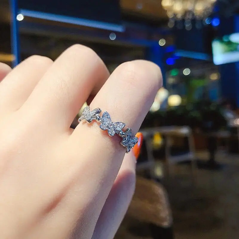 

Elegant Crystal Butterfly Rings Female Korean Simple Rhinestone Ring Index Finger Opening Ring For Women Jewelry Accessorise