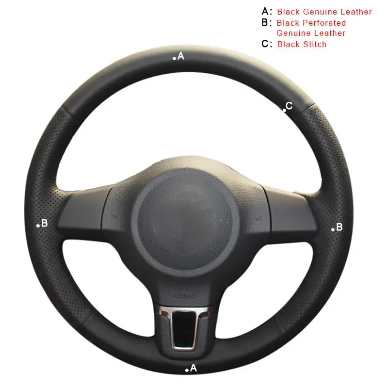 Genuine Leather Автомобильная оплетка на рулевом колесе Крышка для Volkswagen Golf 6 Mk6 Jetta 6 Polo 2011- Авто оплетка крышки салонные аксессуары - Название цвета: Genuine Leather