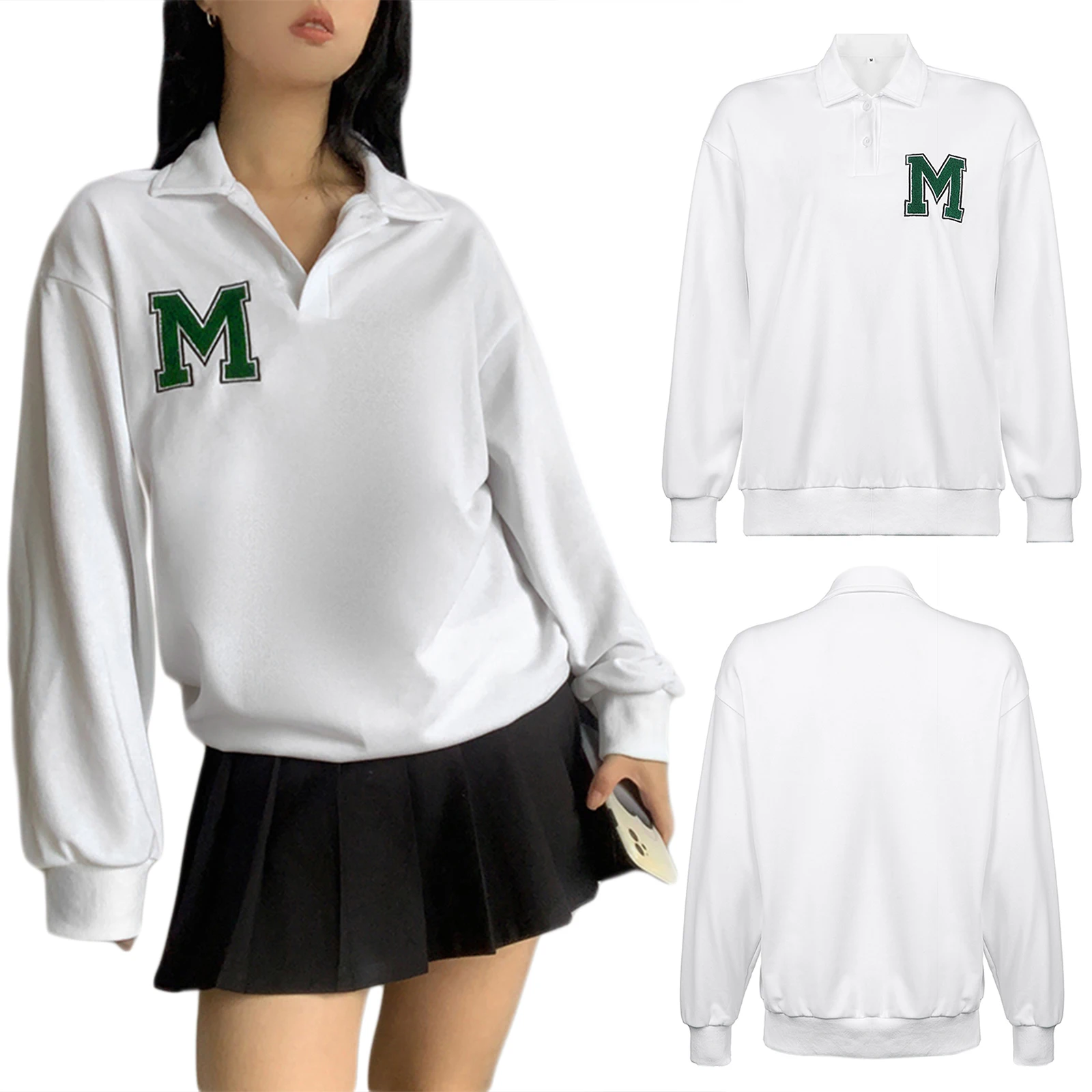 

Женский Повседневный свитшот, Свободный джемпер с длинным рукавом и вышивкой букв, топы для девочек, S/M/L, белый