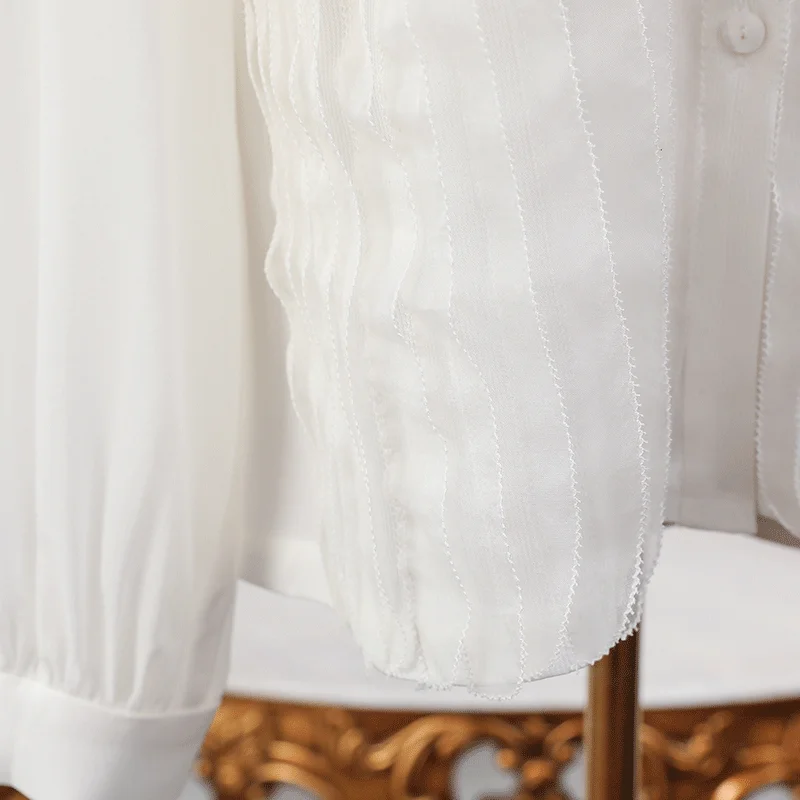 VOA однотонные белые 100% шелковая блузка Для женщин женские офисные топы рубашки