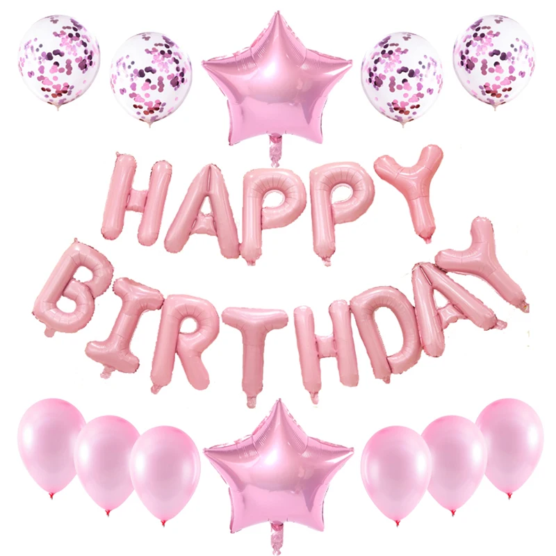 

Happy birthday PINK Latex Balloon aluminum film balloon combination birthday party decorations adult happy birthday balloon
