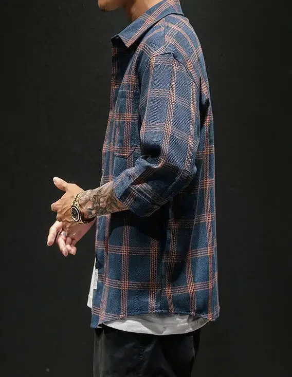 Sports Casual Three-quarter Sleeve Shirt Summer Men Plaid Shirt  Design Social Casual Men Dress Shirts