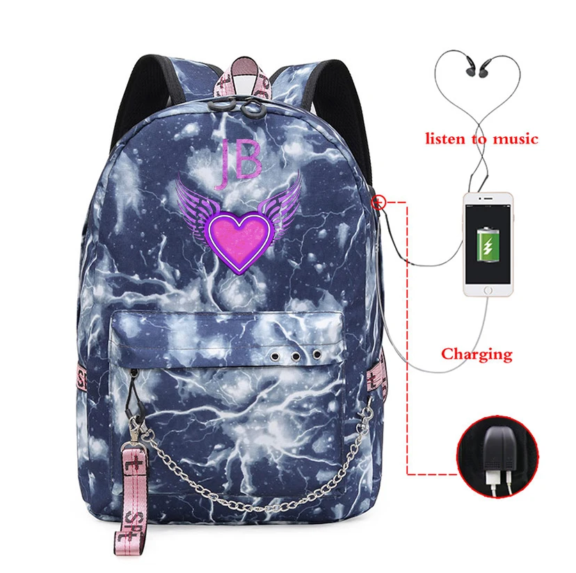 

Justin Bieber Travel School Bag Mochila Children Lovely Student Schoolbag Usb Charging kpop Justin Bieber Backpack Bolsa Escolar