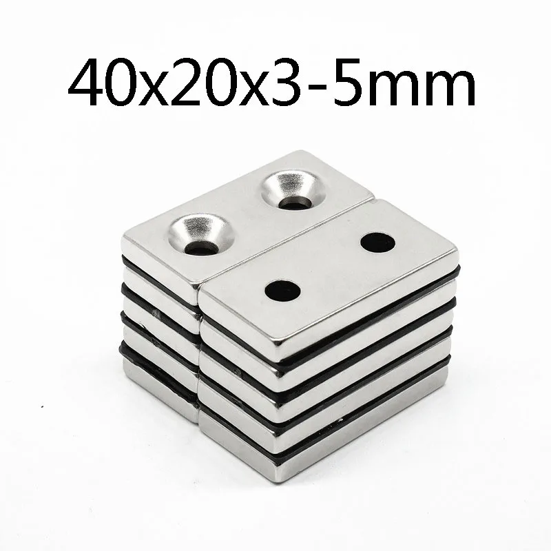 

5~100PCS 40x20x3-5 Block Powerful Magnets double Holes 4mm Countersunk Neodymium Magnet 40x20x3-5mm NdFeB Magnetic 40*20*3-5 mm