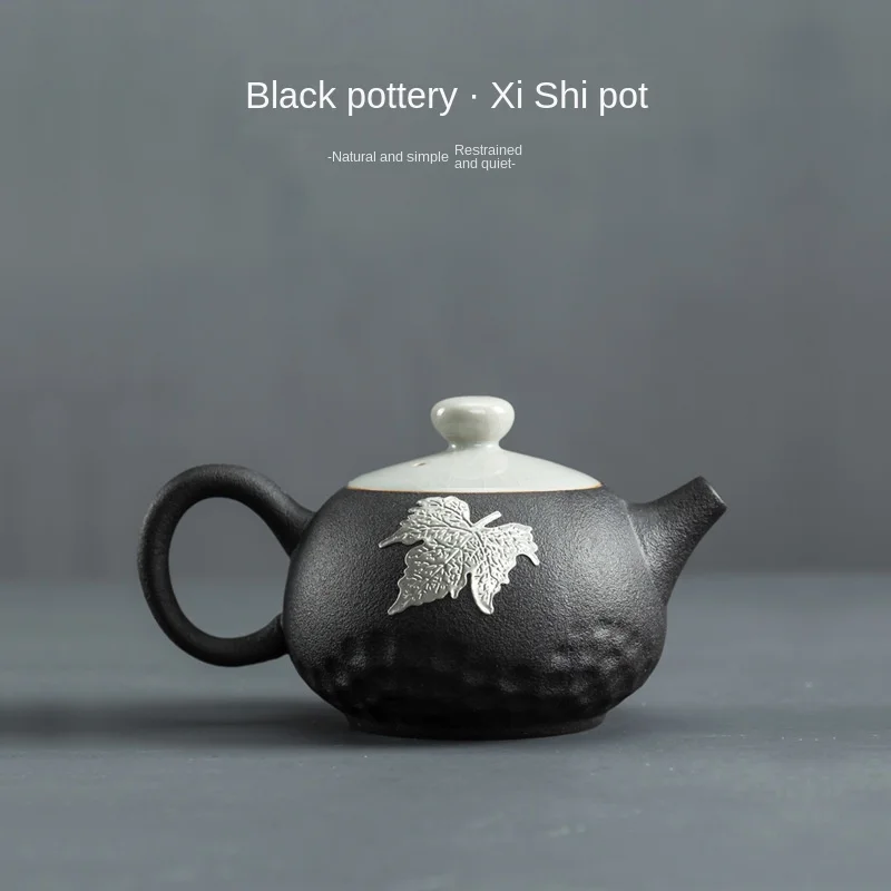 

Black Pottery Chinese Style Stoneware Teapot Ceramic Household Single Teapot Retro Simple Tea Set Siteel Tea Pot Infuser
