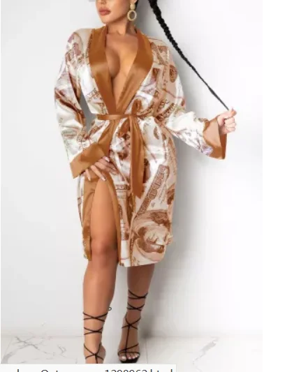 Женский Атласный халат трендовый шелковый халат-кимоно с длинным рукавом одежда