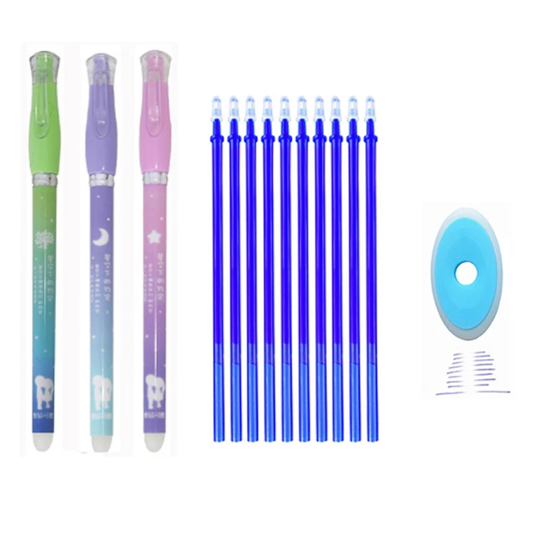 

0.38mmerasable pen set blue and black ink gel pen refills, washable kawaii rod with handle, used for school office stationery