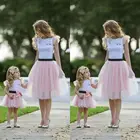 FOCUSNORM летний модный Семейный комплект одежды из 2 предметов для женщин девочек детей кружевные топы юбка-пачка семейная Одинаковая одежда для мамы и девочки