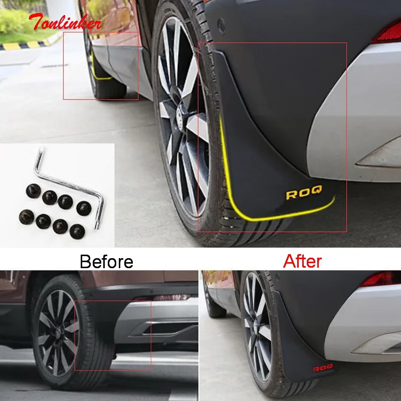 

Tonlinker Cover sticker For Skoda KAROQ 2018 Car Styling 4 PCS ABS Plastic Car Exterior Parts specialty Mudguards with logo
