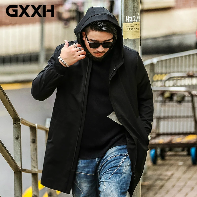 GXXH модные брендовые мужские ветровки осенние свободные черные тренчи с капюшоном мужская одежда большие и высокие мужские пальто 7XL
