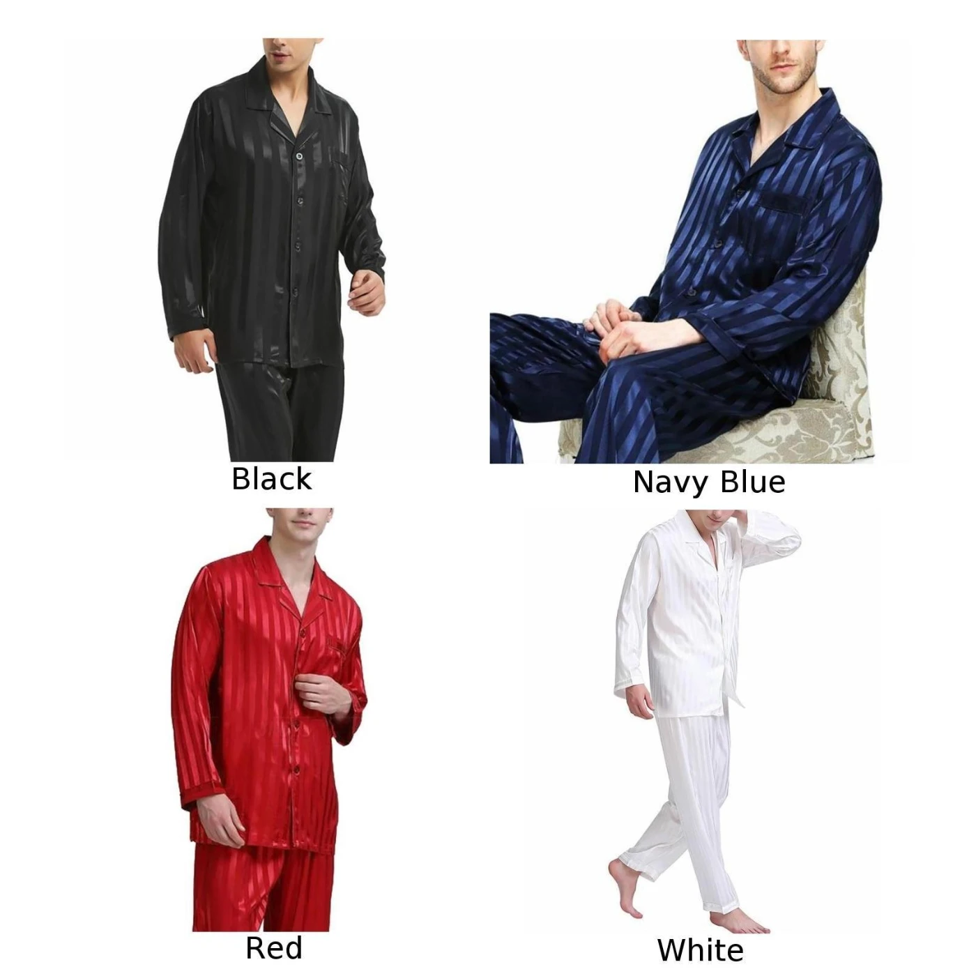 

Fashion Pajamas 2pcs Pyjamas Men Mens Sleepwear Faux Silk Tops Pijamas