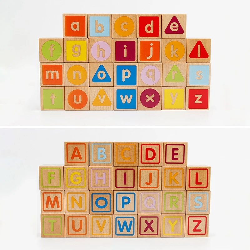 

Wooden ABC Blocks Building Games Extra-Large 26 PCS Alphabet Letters Block Set Educational Toys for Kids Toddlers