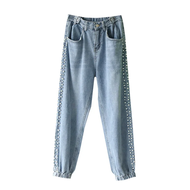 

Fashion New Jeans side-beaded Denim elastic Waist