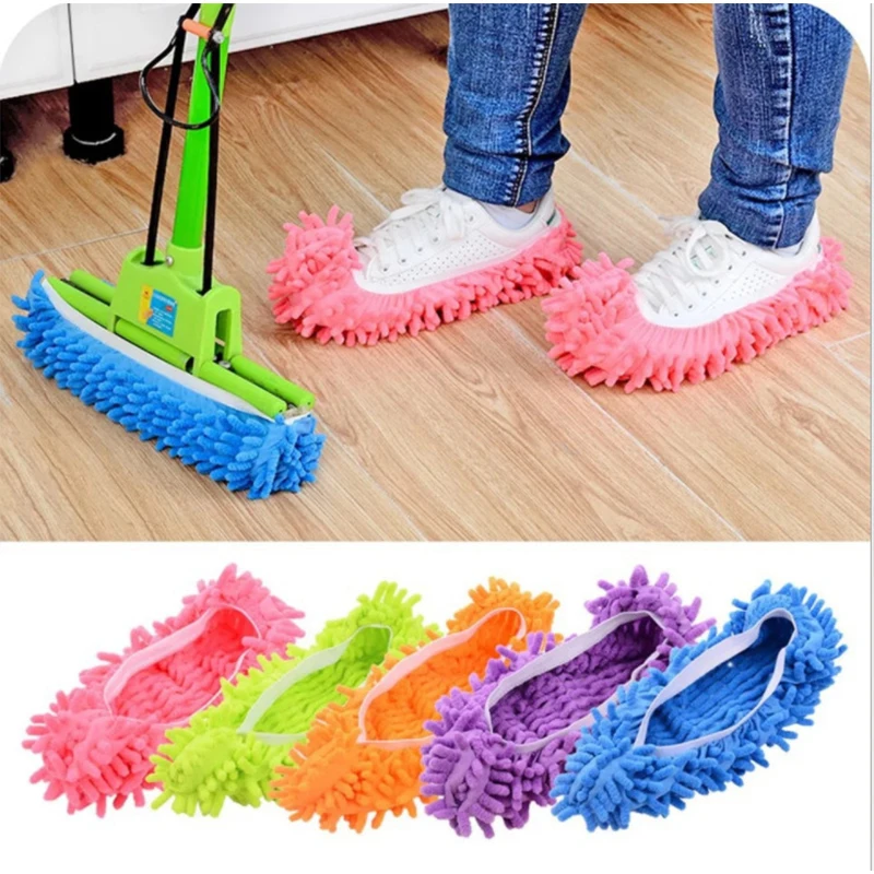 

2Pcs Fashion Convenient Dust Mop Slipper House Cleaner Slippers Lazy Drag Shoes Mop Micro Fiber Caps Hot Selling 5 Colors