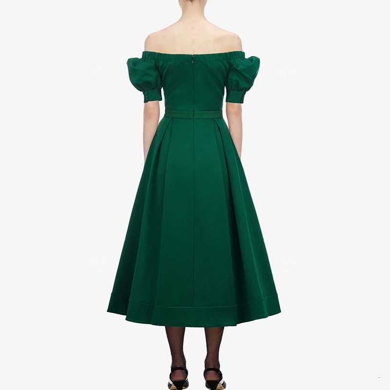 TWOTWINSTYLE Винтаж Ruched Для женщин платья с вырезом лодочкой Фонари короткий рукав