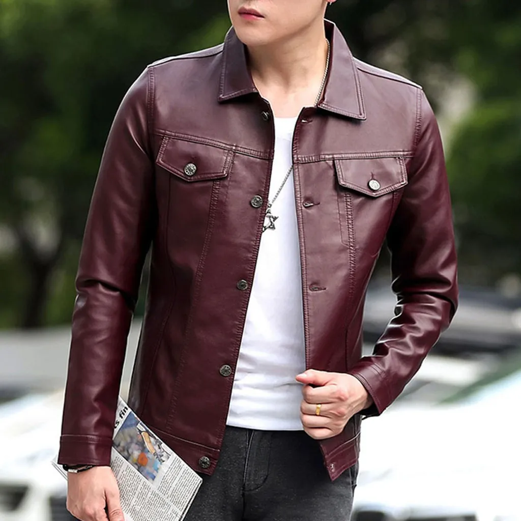 Куртка мужская кожаная на молнии Байкерская модная верхняя одежда с длинным