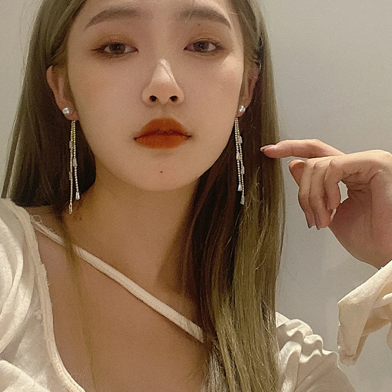 Супер элегантные изящные полные стразы циркониевые серьги с кисточками