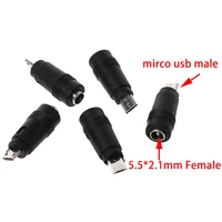 2pcs dc 5 52 1mm female jack plug to micro usb 5pin male power converter