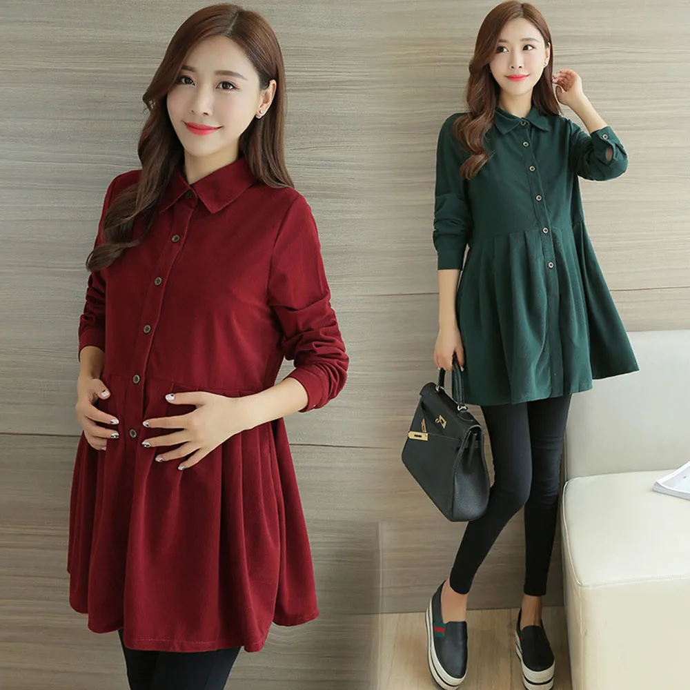 

Moms Women Summer Pregnant Dress Maternel Wear Nursing Clothes Solid Long Sleev Breastfeeding Dress Big Size Maternity