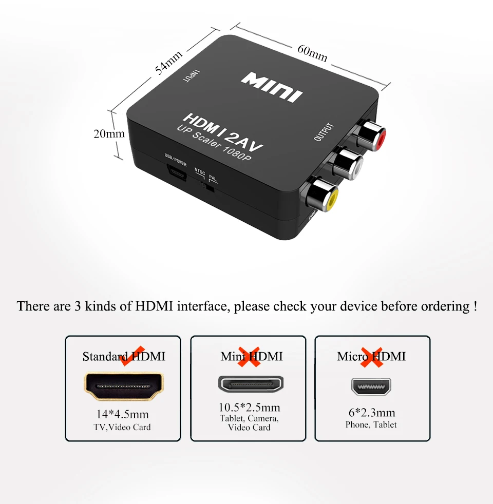 HDMI к RCA AV конвертер HDMI К AV адаптер Android tv Smart Box Ноутбук Chromecast для 1080P 720P 480P NTSC/PAL HDMI2AV