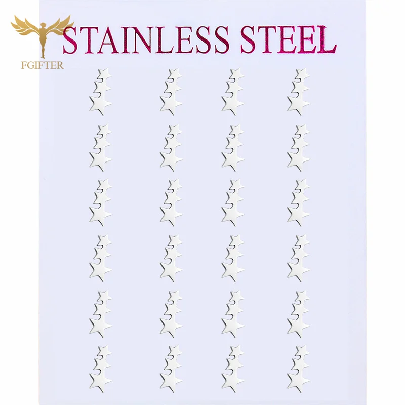 

Trendy 3 Stars Earrings For Women Stainless Steel Ear Piercing Jewelry Accessories Wholesale 12 Pairs Lot boucle oreille femme