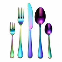 kitchen tableware stainless steel cutlery set rainbow silverware luxury dinnerware set fork spoon knife flatware dinner set
