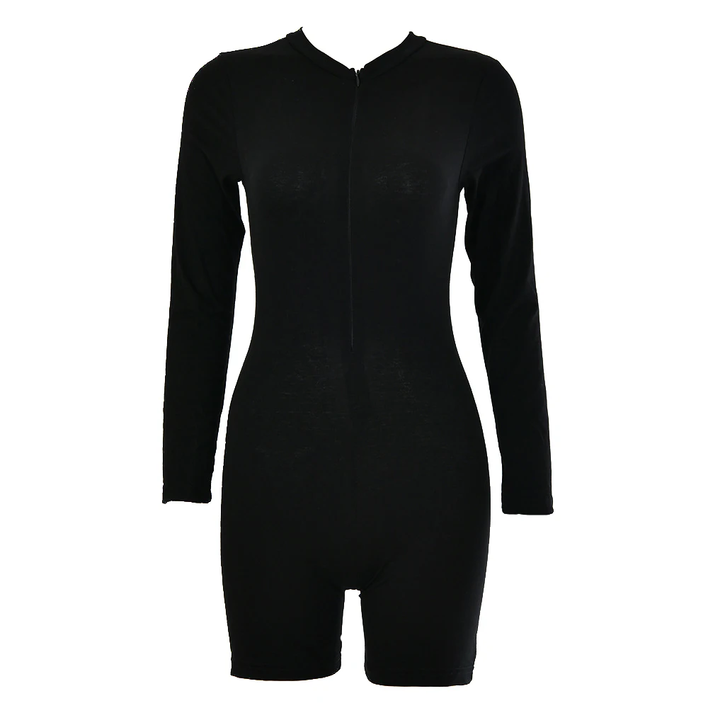 

Black Long Sleeve Sexy Zip Up Skinny Rompers Club Woman Clothes Bodysuits Women Shorts Jumpsuit Spring Autumn Body Suit Playsuit