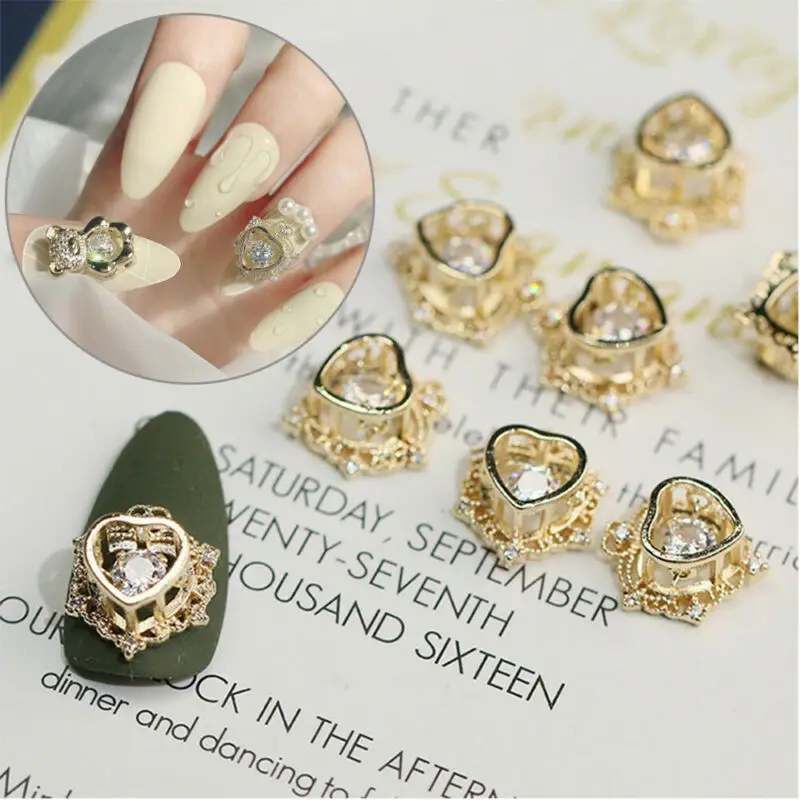 

1Pc Dancing Diamond (Heart) Beating Nail Art Decoration Golden&Silver Crystal Zircon Heart Nail Art Decoration Accessories AJE#