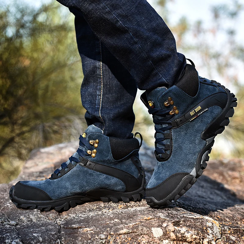Mens High top Lace up Suede Boots Winter Warm Men Boots Outdoor Hiking Boots Men Waterproof Trail Shoes zapatillas de hombre