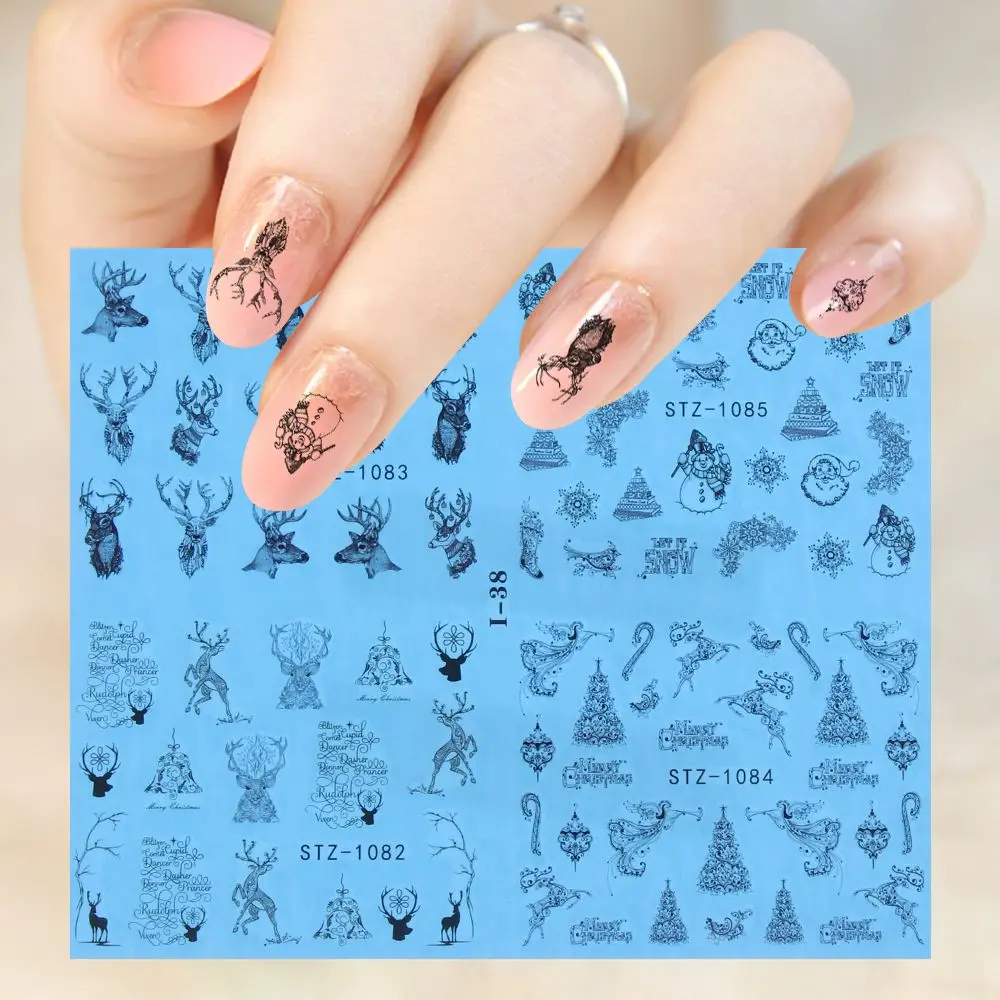 

4 In 1 Sliders Wraps Winter Theme DIY Manicure Deer Christmas Tree Nails Stickers Black White Xmas Design Lace