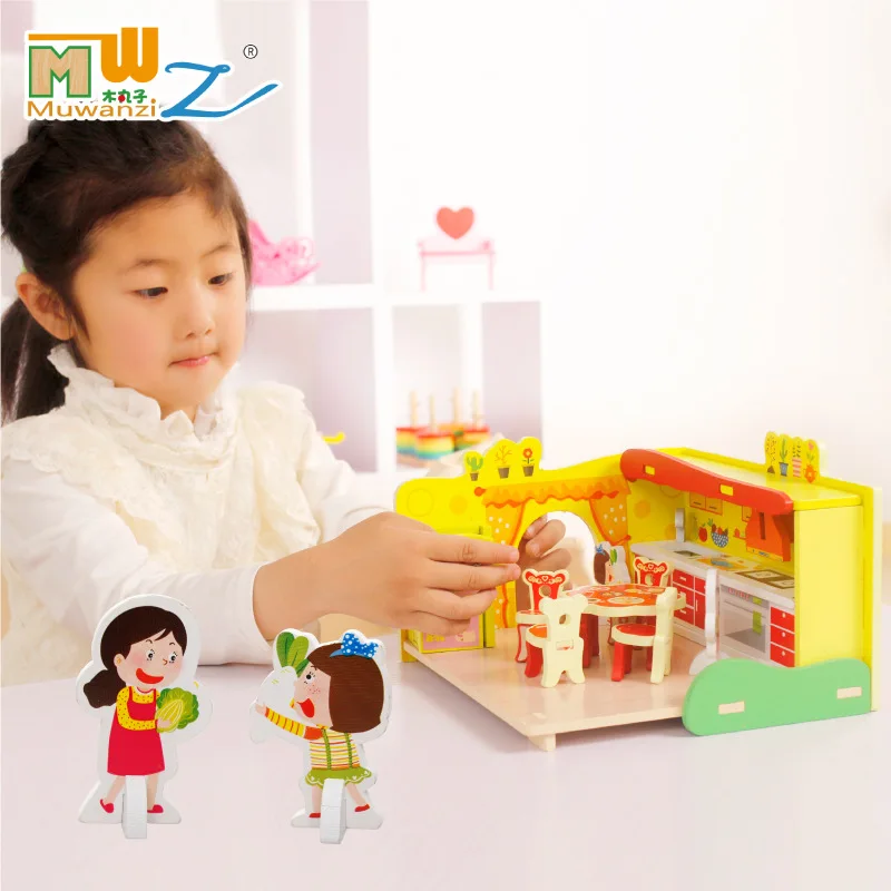 Кукольный домик миниатюрный кухонный набор деревянные штабелируемые блоки