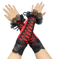 13 inches black lace elbow wedding gloves lace up women lady marriage accessories for bridal
