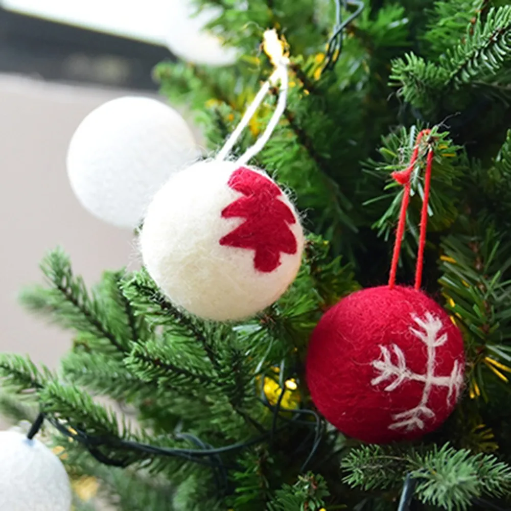 6 шт./компл. Merry Christmas шерсть круг из фетра шар украшения для рождественской елки Снежинка узор падение кулон рождественские украшения своими руками